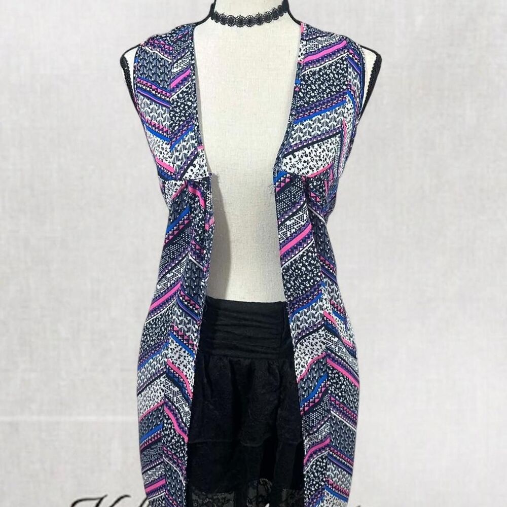 Boho Aesthetic Multicolored Sleeveless Cardigan or Wrap With Lace Detail